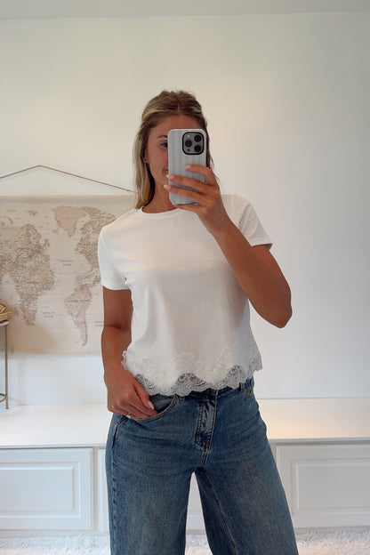 Jordan Lace Trim Tee- White