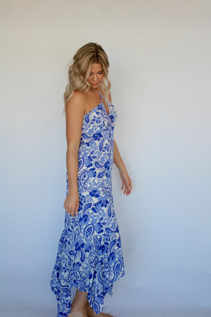 Island Time Halter Dress- Ivory/Blue