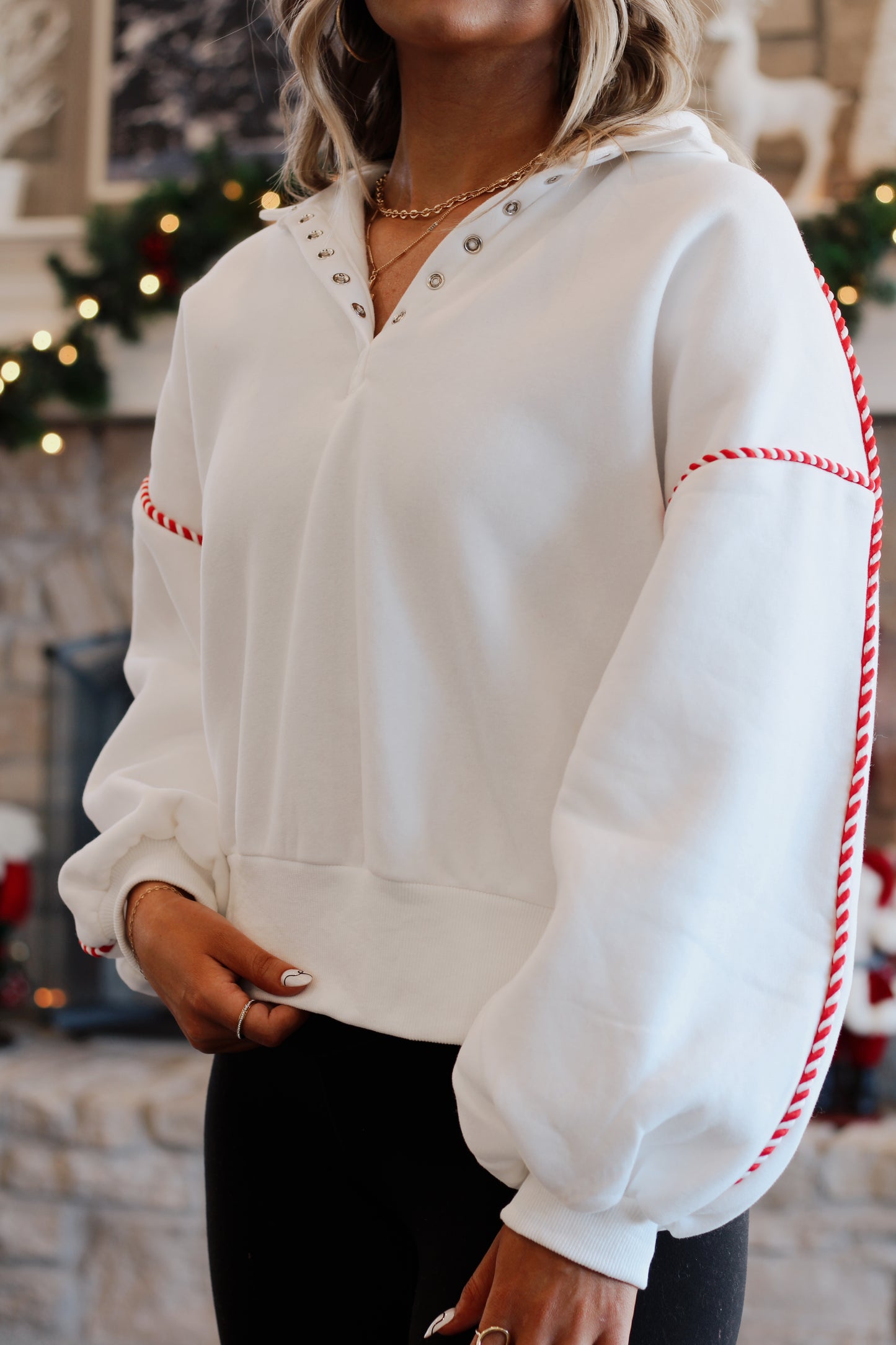 Candy Cane Lane Pullover- White