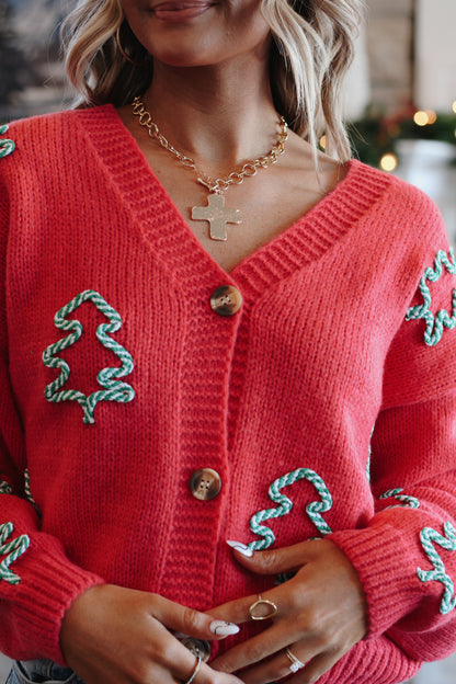 The Christmas Tree Cardigan- Red
