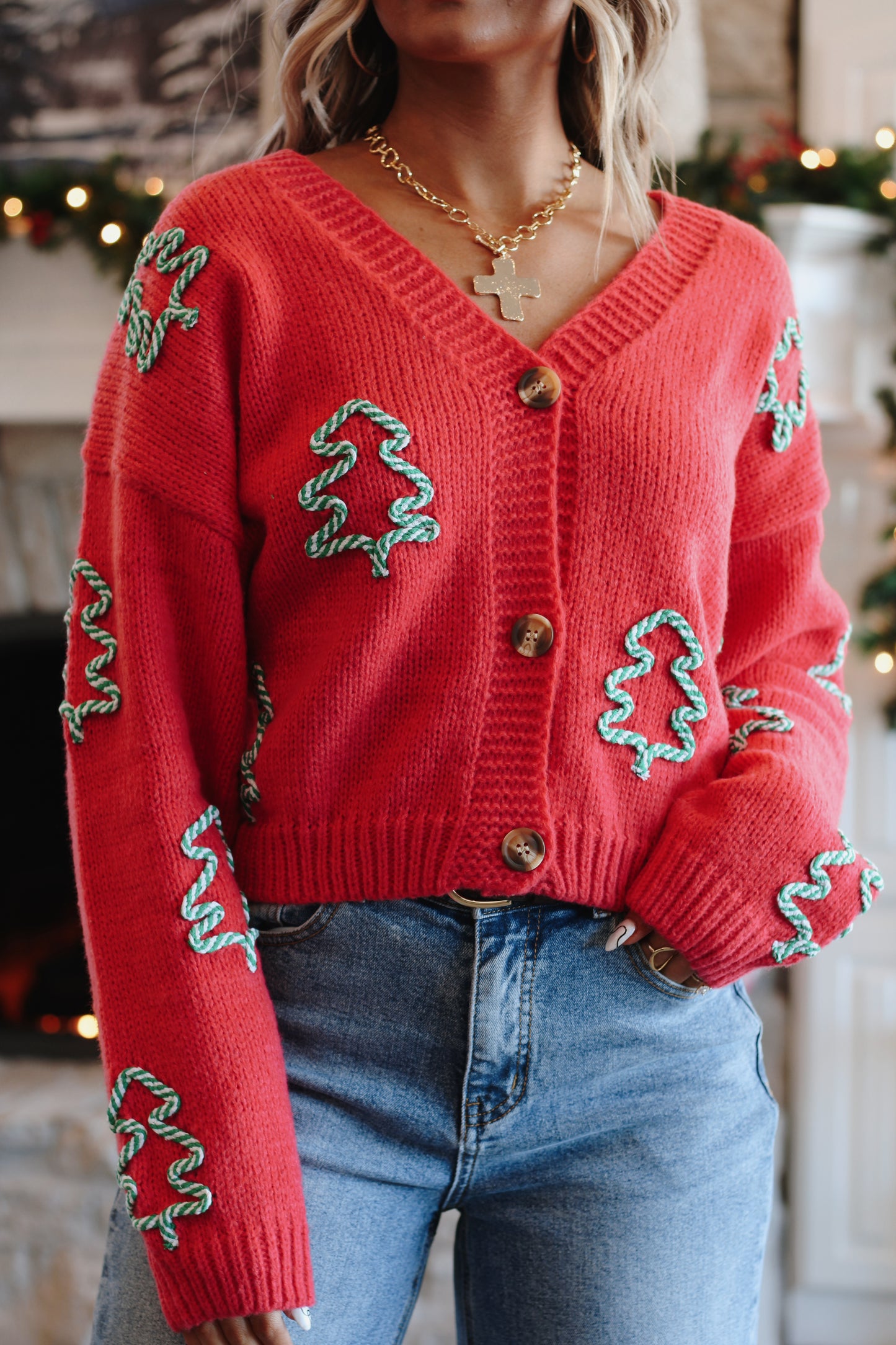The Christmas Tree Cardigan- Red