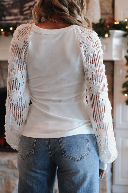 Sugarlace Rib Knit Top- White