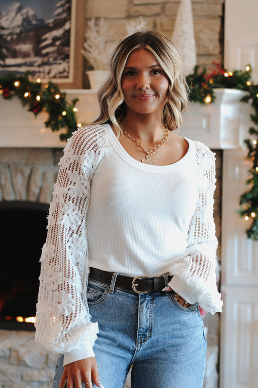 Sugarlace Rib Knit Top- White