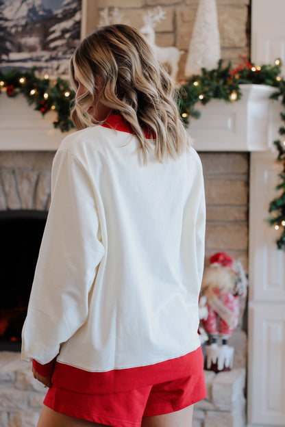 Peppermint Cream Mockneck Set- Cream/Red