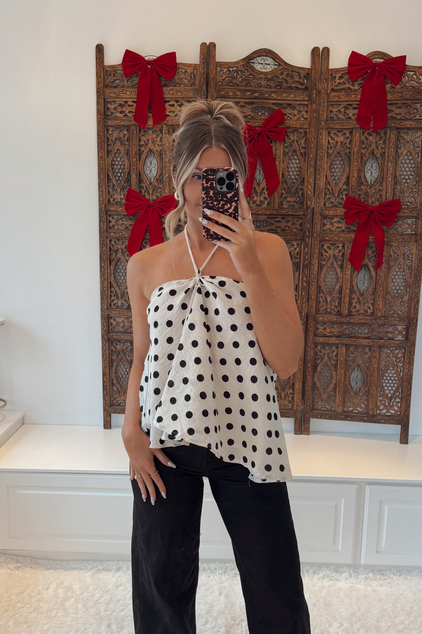 Dotty Darling Halter Top- White