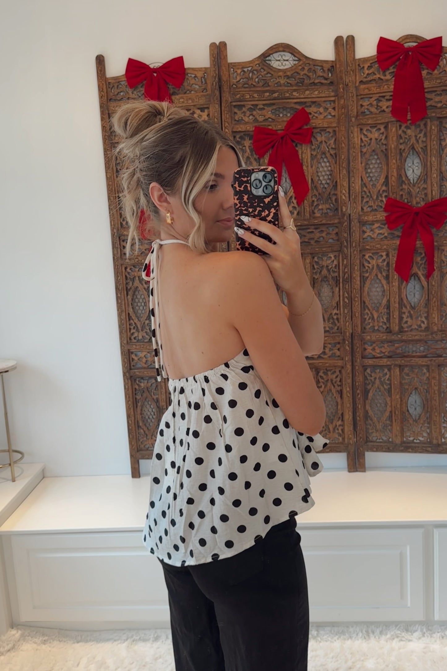 Dotty Darling Halter Top- White