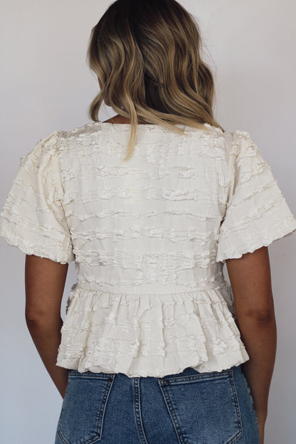 *RESTOCKING 12/28* Bailey Babydoll Bow Tie Top- Cream