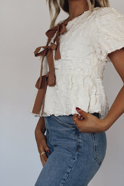 *RESTOCKING 12/28* Bailey Babydoll Bow Tie Top- Cream