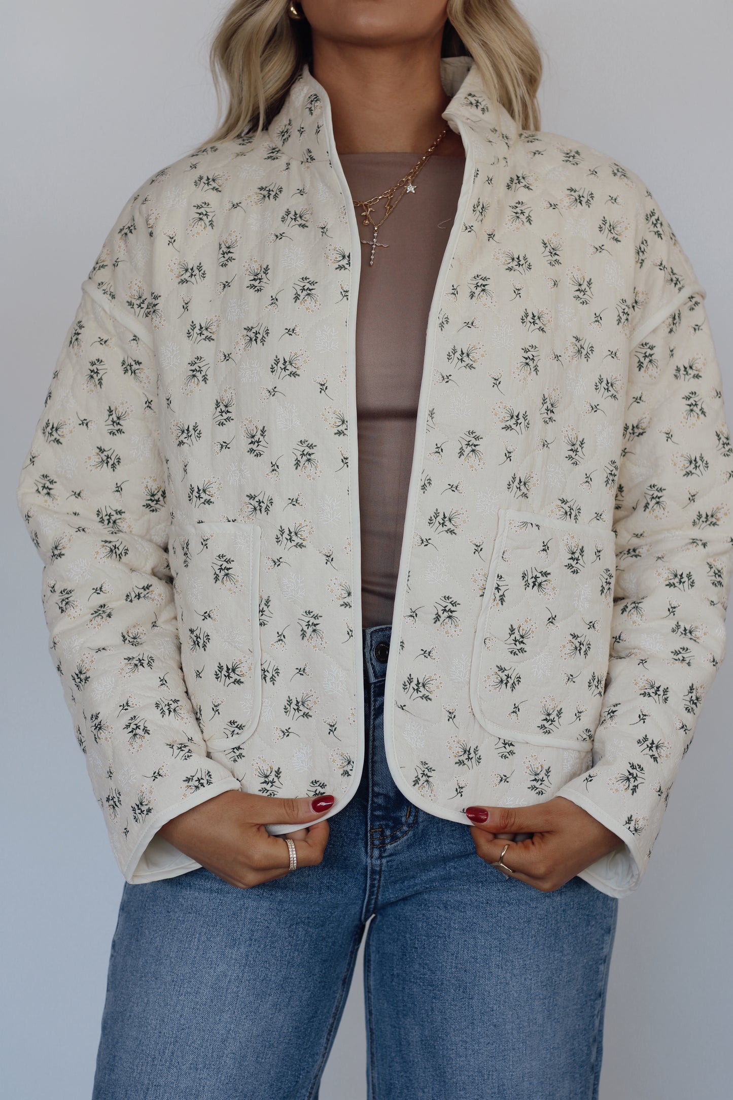 Devon Ditsy Floral Quilt Jacket- Cream