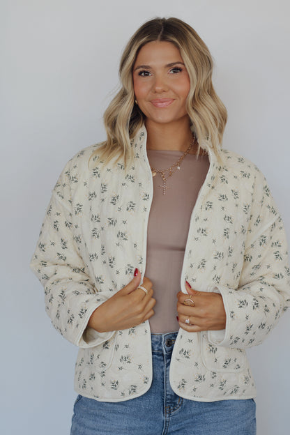 Devon Ditsy Floral Quilt Jacket- Cream