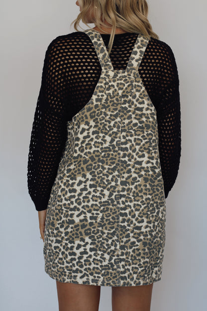 Daily Denim Overall Mini Dress- Leopard