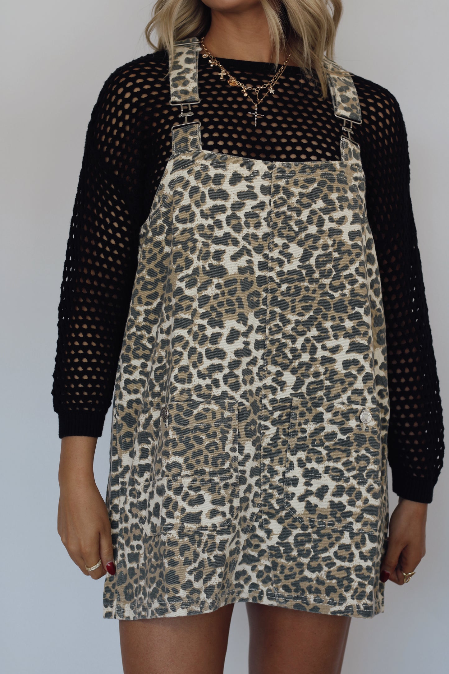 Daily Denim Overall Mini Dress- Leopard