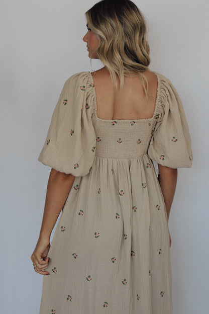 Ella Emroidery Maxi Dress- Taupe