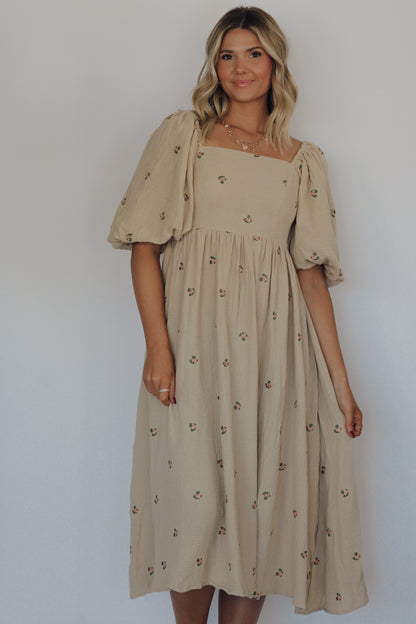 Ella Emroidery Maxi Dress- Taupe