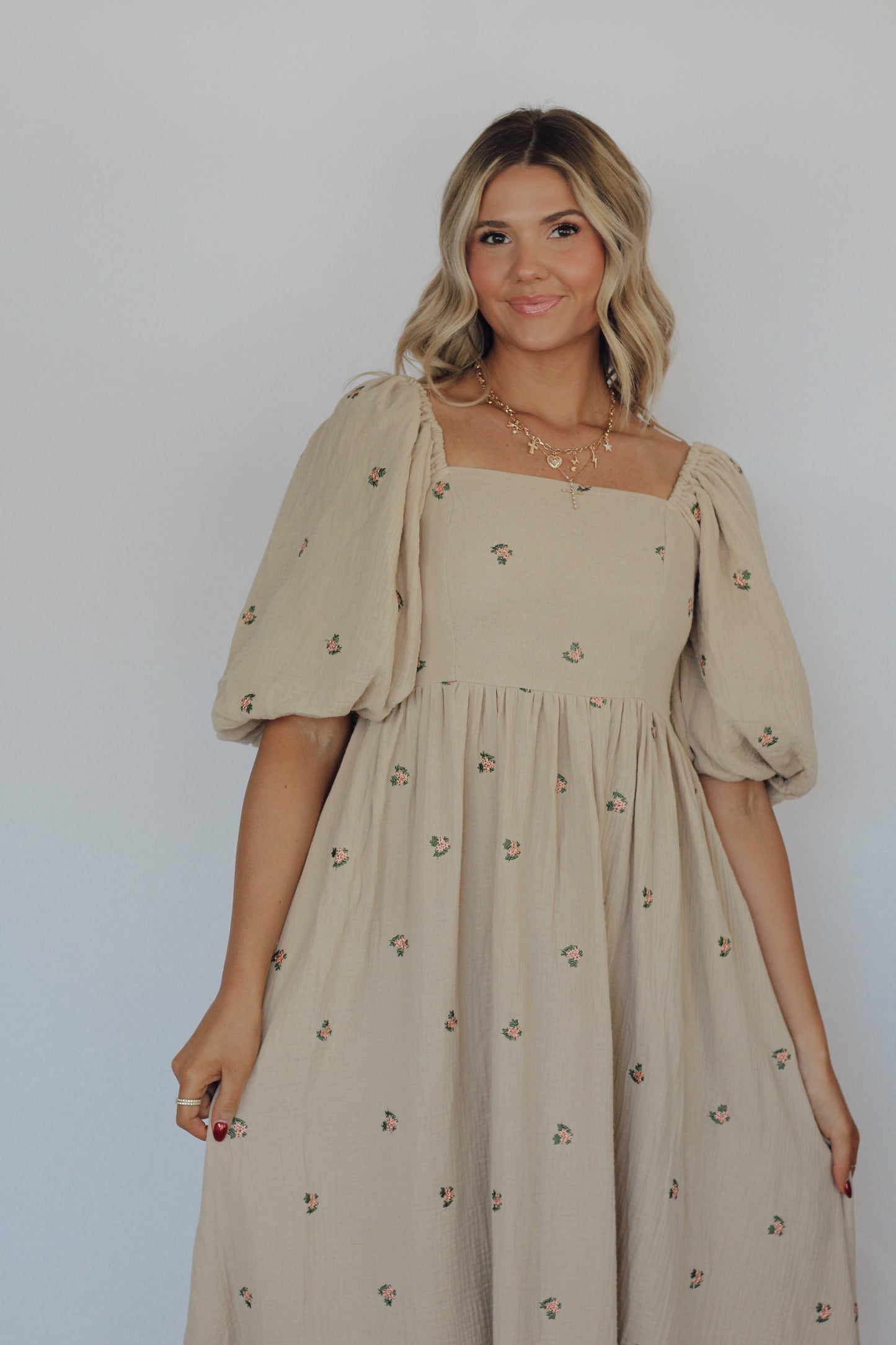 Ella Emroidery Maxi Dress- Taupe