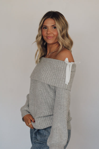 Bethany Bow Sweater- Gray