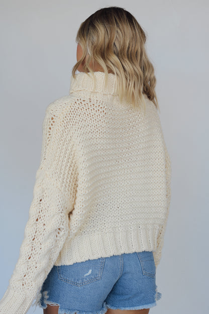 Caitlyn Chunky Knit Turtle Neck Sweater- Cream