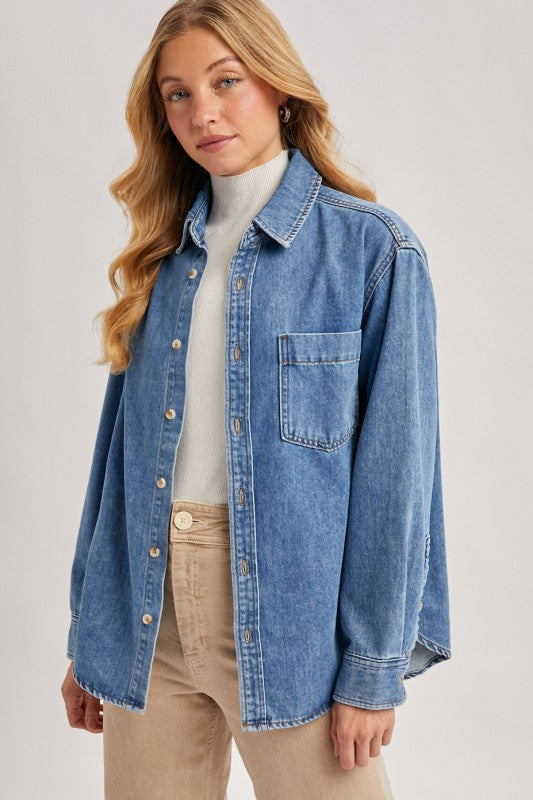 Downtown Button Down- Med Denim