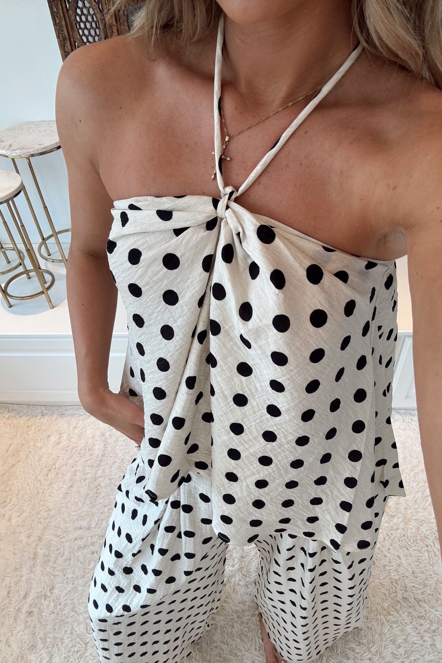 Dotty Darling Halter Top- White