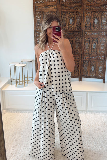 Dotty Darling Halter Top- White