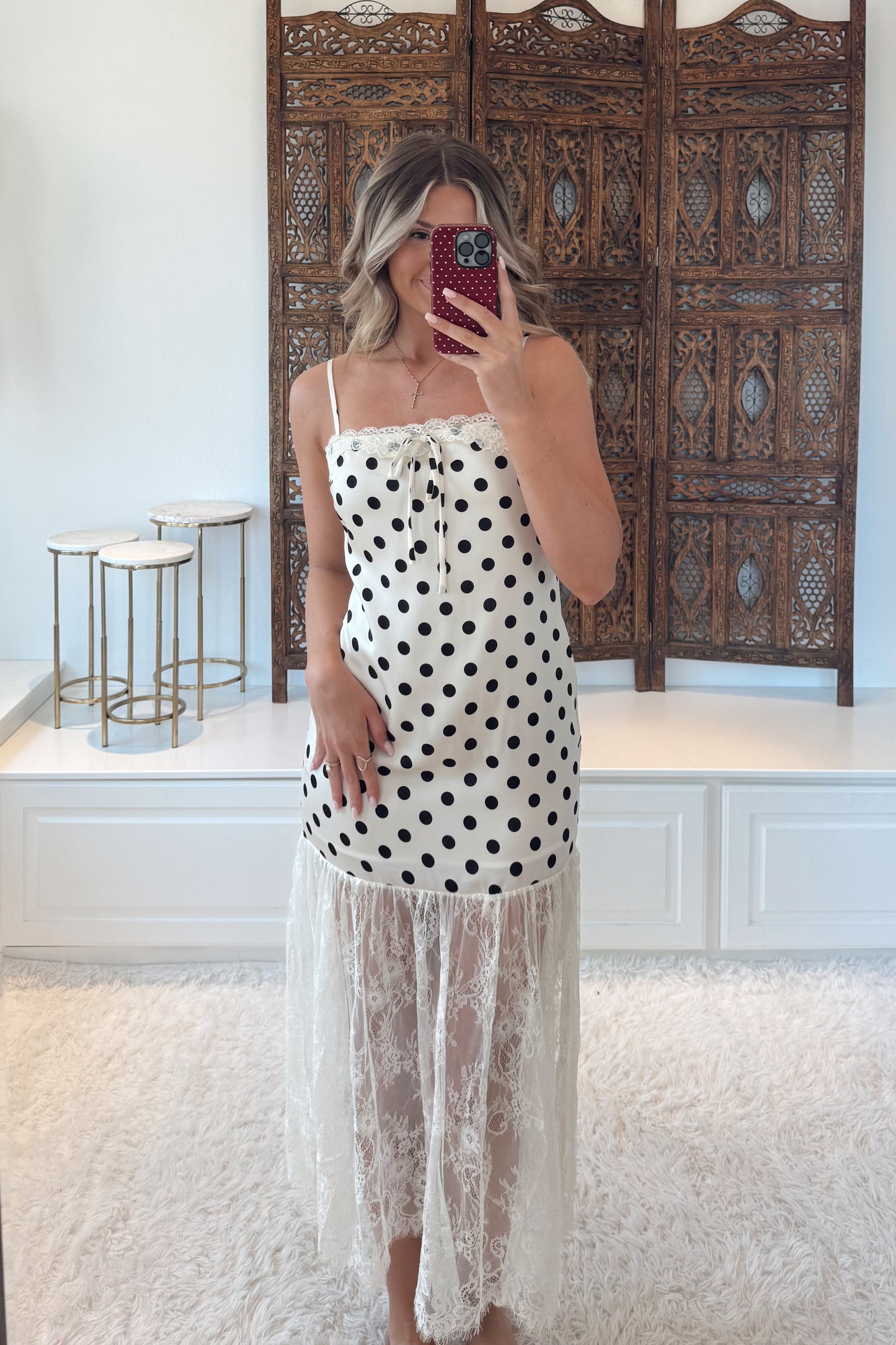 Dotty Darling Lace Dress- Cream