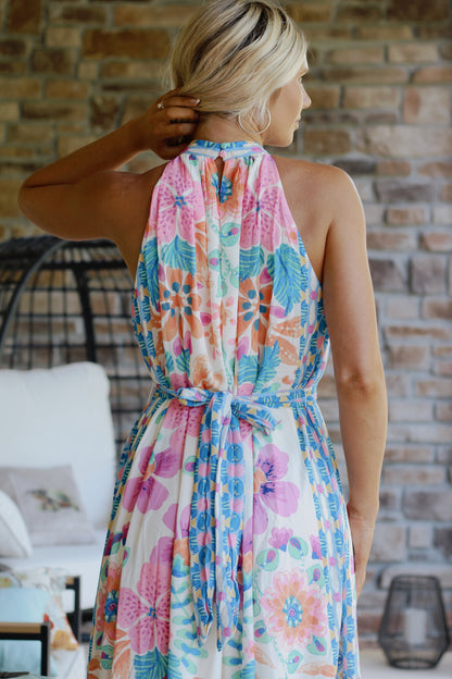 Summer Lovin Print Maxi Dress- Ivory Pink