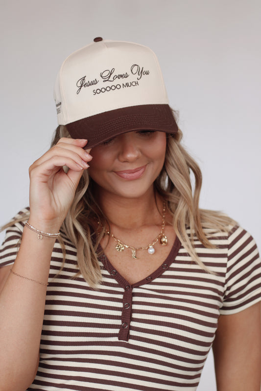 Jesus Loves You Soooo Much Hat- Brown/Natural