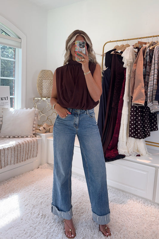 Espresso Hour Chiffon Top- Dark Chocolate
