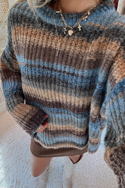Lisa Knit Striped Sweater- Brown Blue Mix