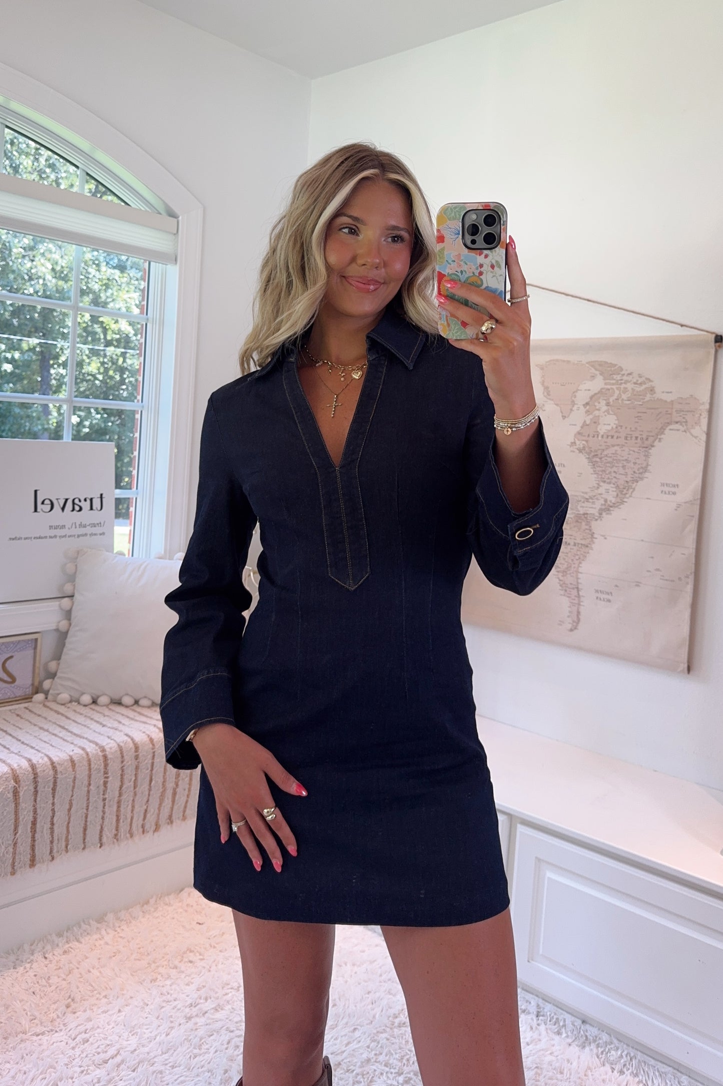 Telluride Denim Mini Dress- Dark Denim