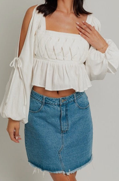 Cold Shoulder Long Sleeve Square Neck Detail Top