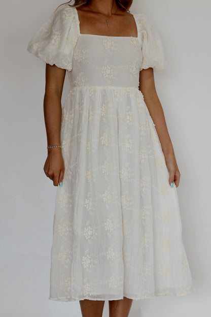 Lovely Lily Embroidered Midi Dress- White