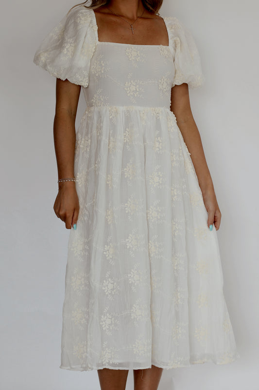 Lovely Lily Embroidered Midi Dress- White