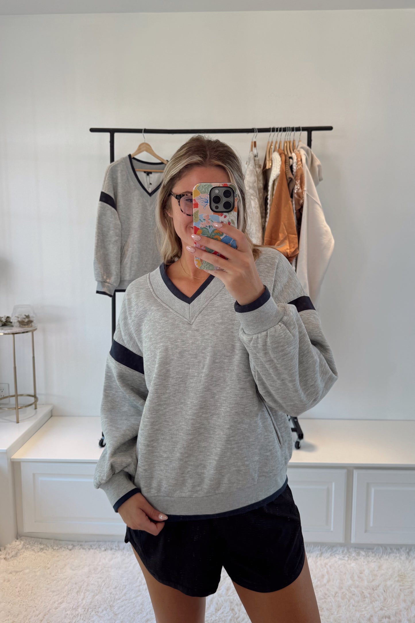 Coastal Caroline Pullover- Gray/Navy