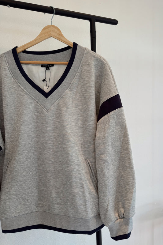 Coastal Caroline Pullover- Gray/Navy