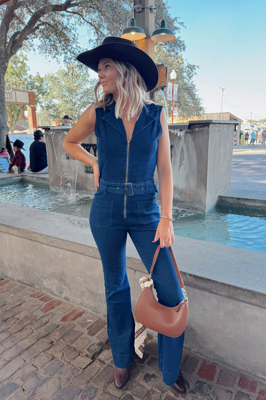 Stockyards Sleeveless Jumpsuit- Dark Denim