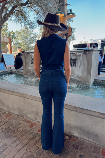 Stockyards Sleeveless Jumpsuit- Dark Denim