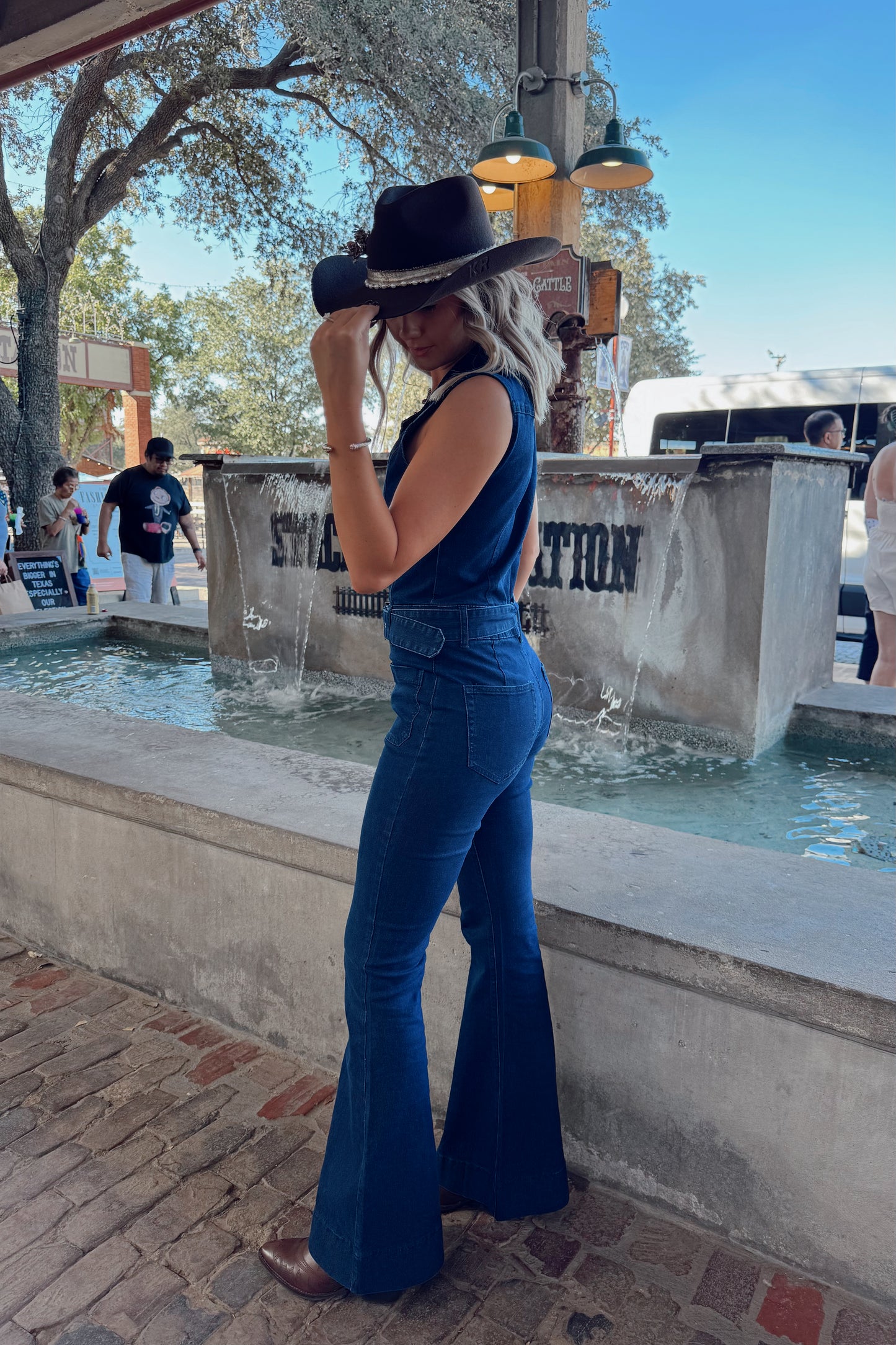 Stockyards Sleeveless Jumpsuit- Dark Denim