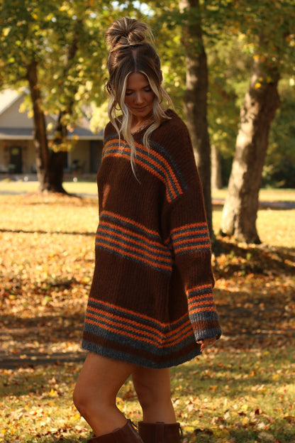 Blue Ridge Sweater Dress- Brown Multi