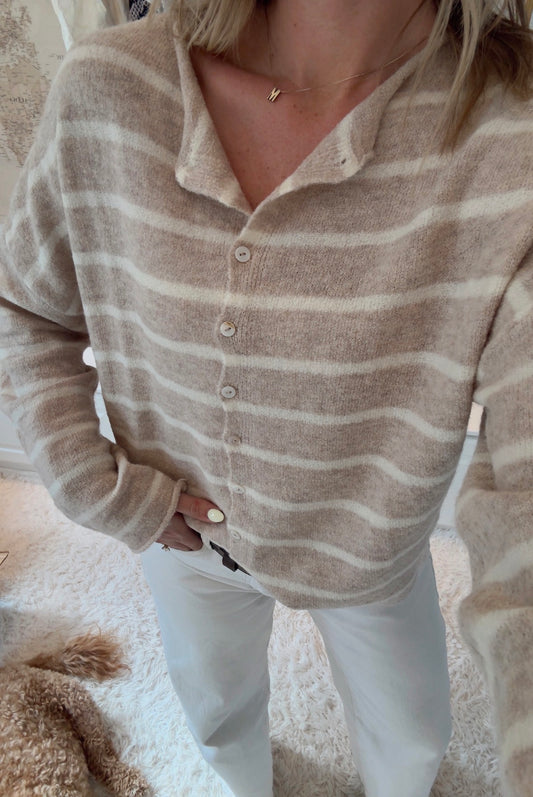 Haven Cardigan- Beige Stripe