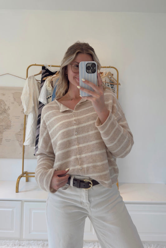 Haven Cardigan- Beige Stripe