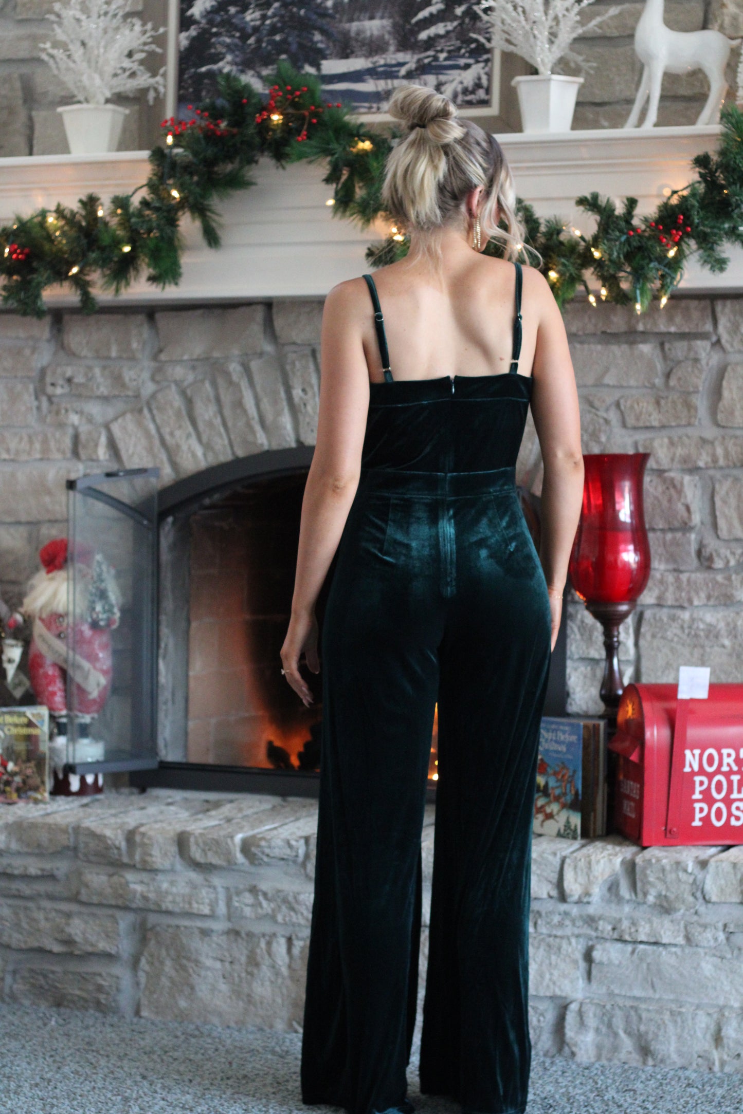 Last Christmas Velvet Jumpsuit- Hunter Green | TALL