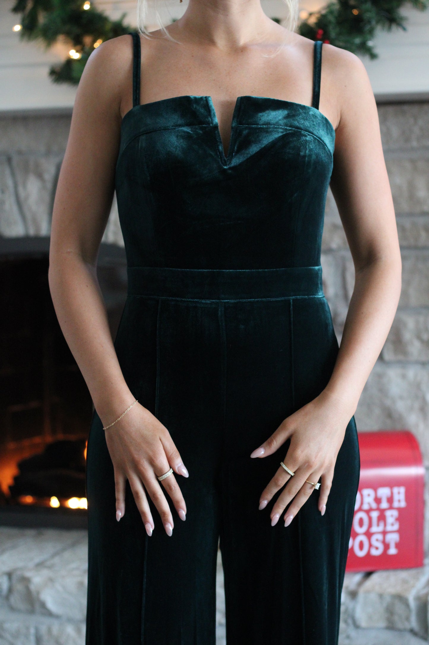 Last Christmas Velvet Jumpsuit- Hunter Green | TALL