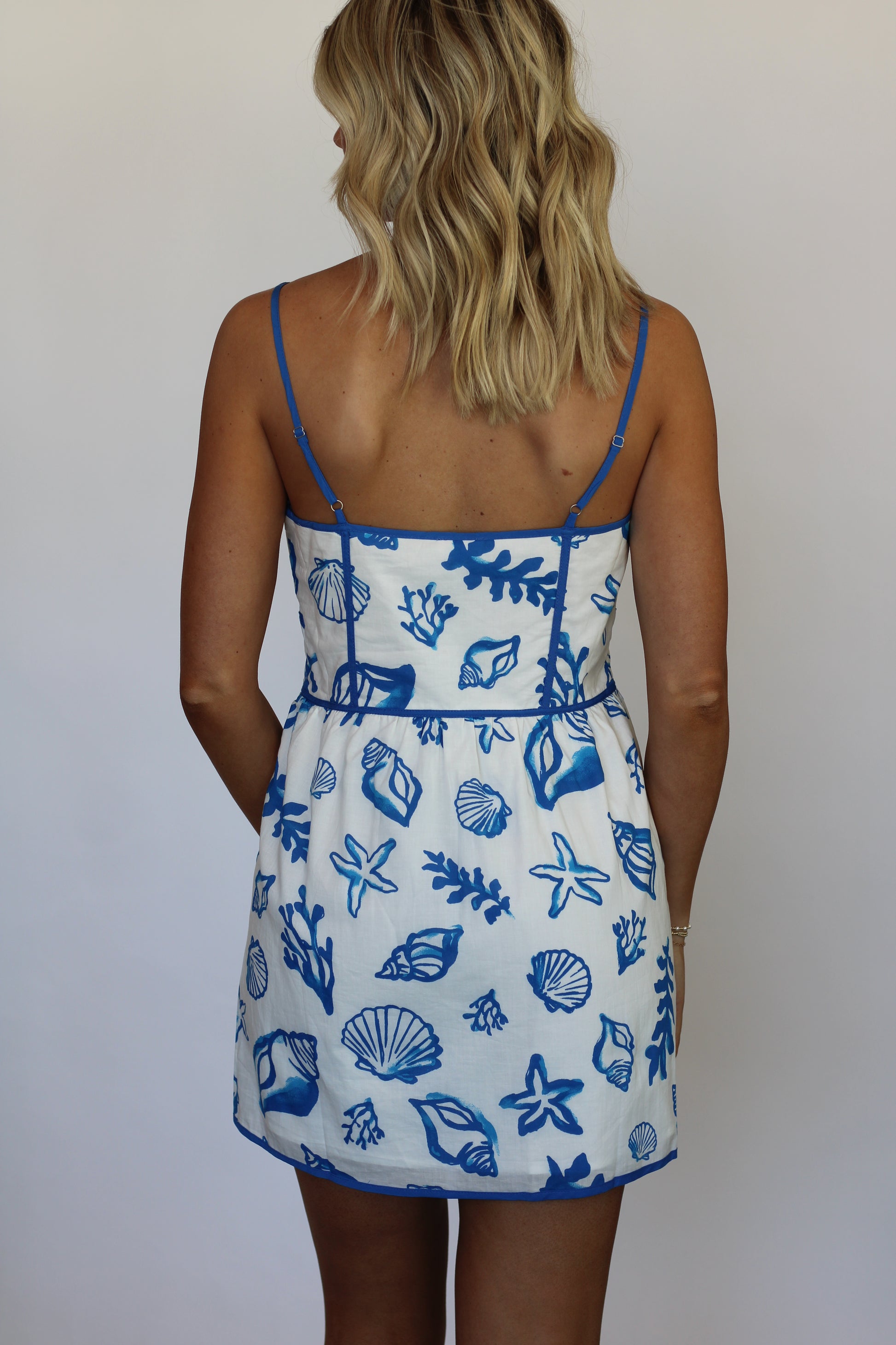 Heidi Shell Dress- White/Blue