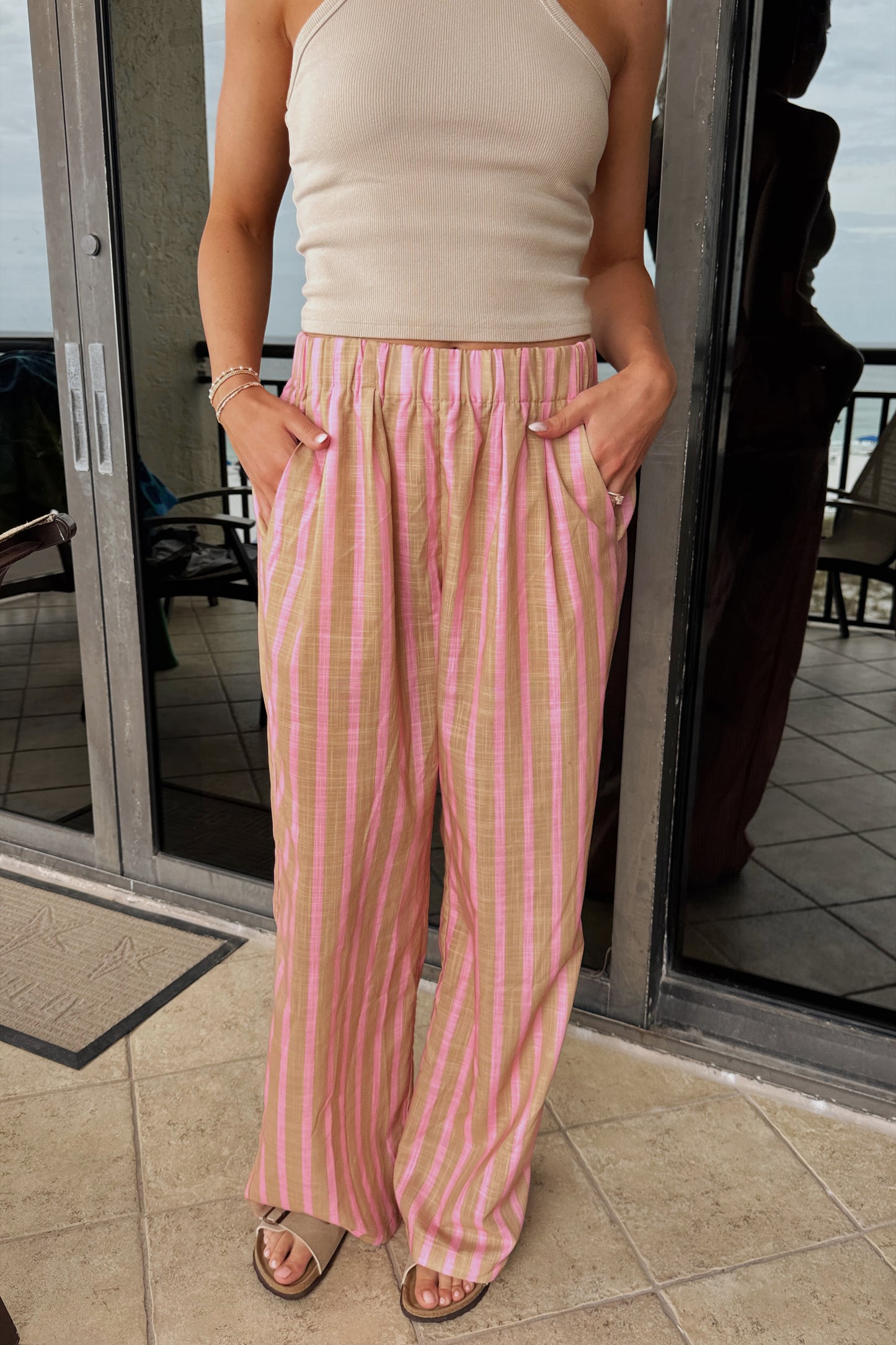 Sunset Sands Linen Pants- Pink/Taupe