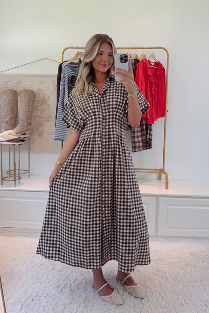 Miss Raelin’s Gingham Dress- Brown/Cream