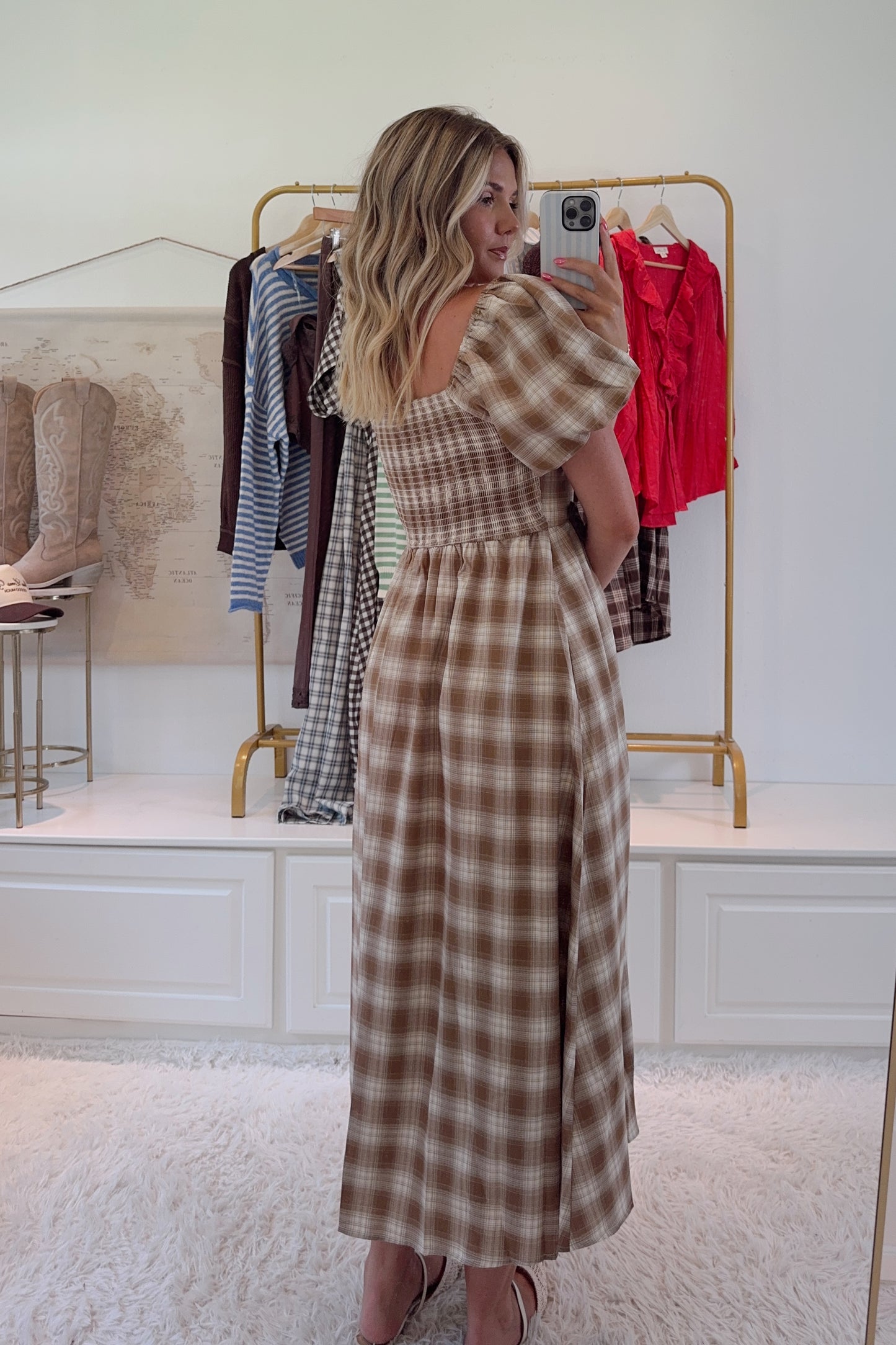 Miss Sullivan Smocked Maxi Dress- Latte