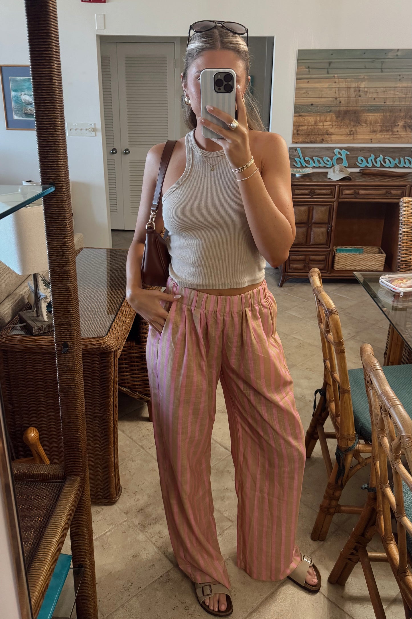 Sunset Sands Linen Pants- Pink/Taupe