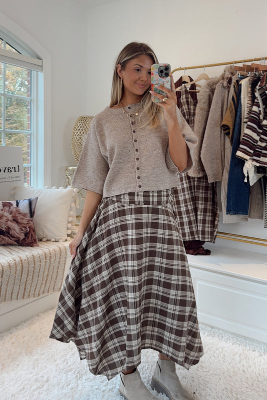 The Bailey Shirred Waist Maxi Skirt- Brown