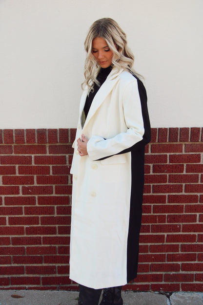 Chi Town Color Block Coat- Black/Ivory